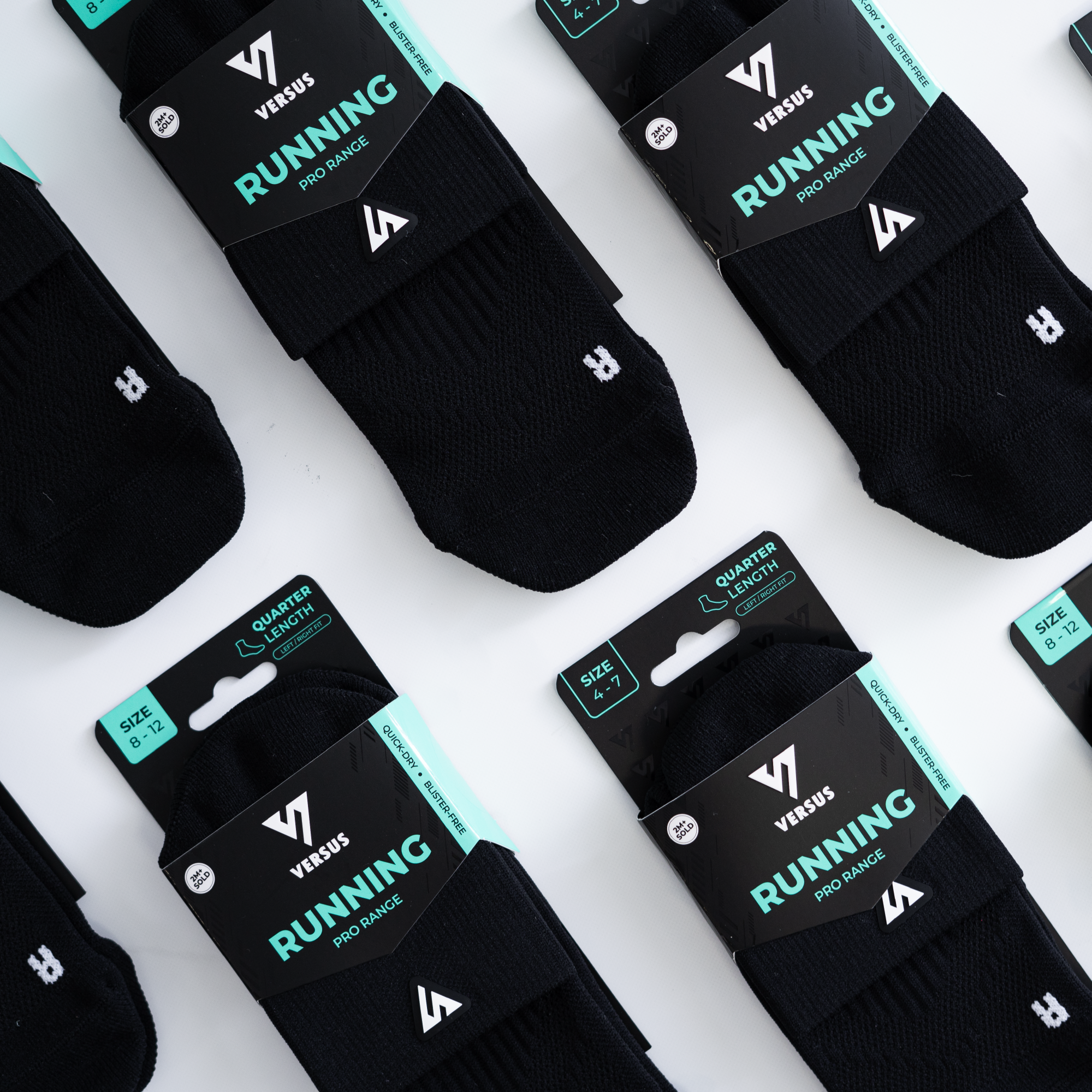 Black Running Quarter Socks Bundle (4 Pack)